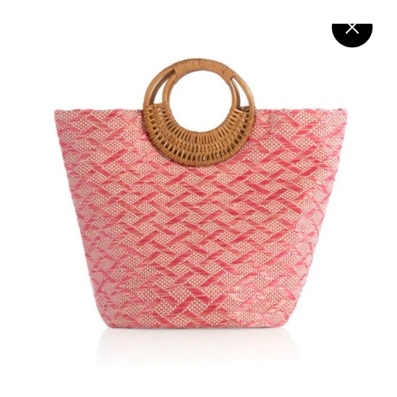 Shiraleah Rattan Pink & White Bag - Picture 1 of 6
